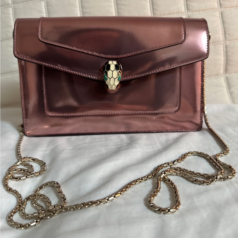 Bvlgari pink silvery shoulder crossbody bag with removable chain